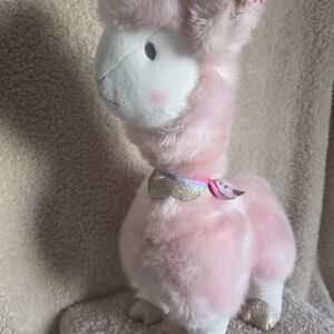 FAO Schwarz Pink and White Llama Plush Toy